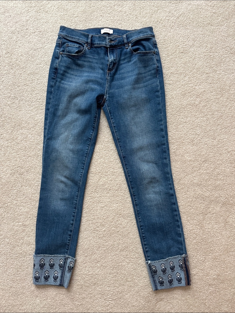 Women’s Blue Jeans with Embroidered Cuff